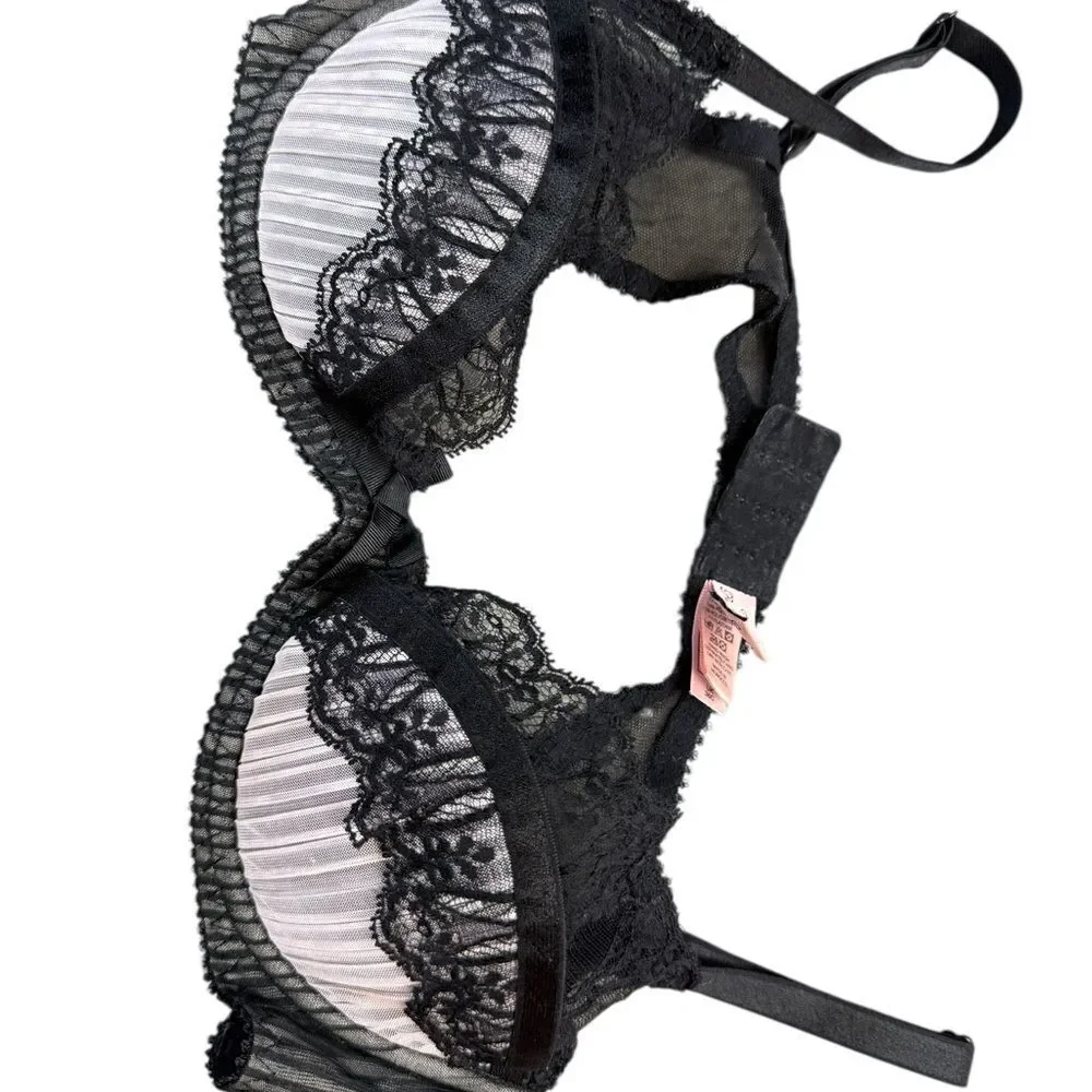 Agent Provocateur Black Pink Lace Bra 36C Knickers Forever Elegant